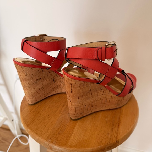 COACH Leather Chic Red Wedge Sandals - Picture 7 of 9